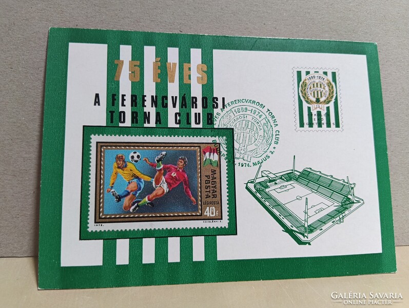 1974 Emléklap – 75 éves a Ferencvárosi Torna Club (alkalmi bélyegzéssel)